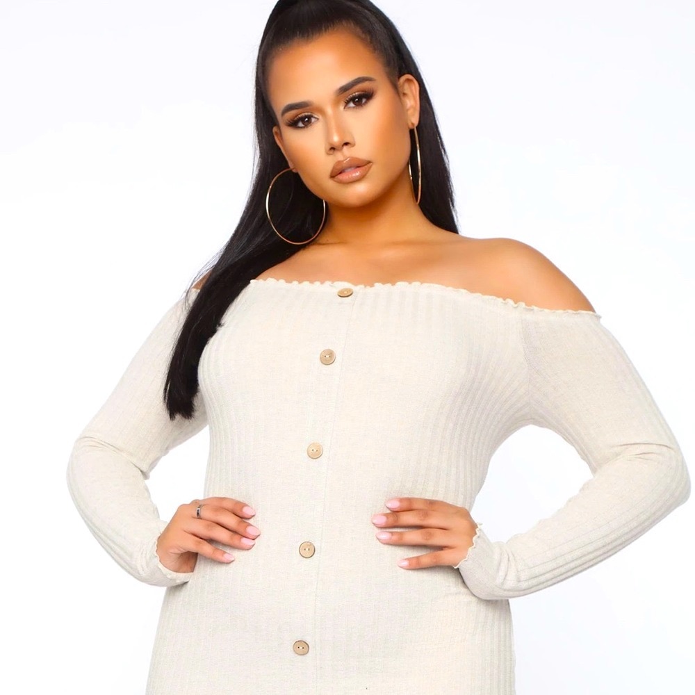 Oatmeal button down off shoulder